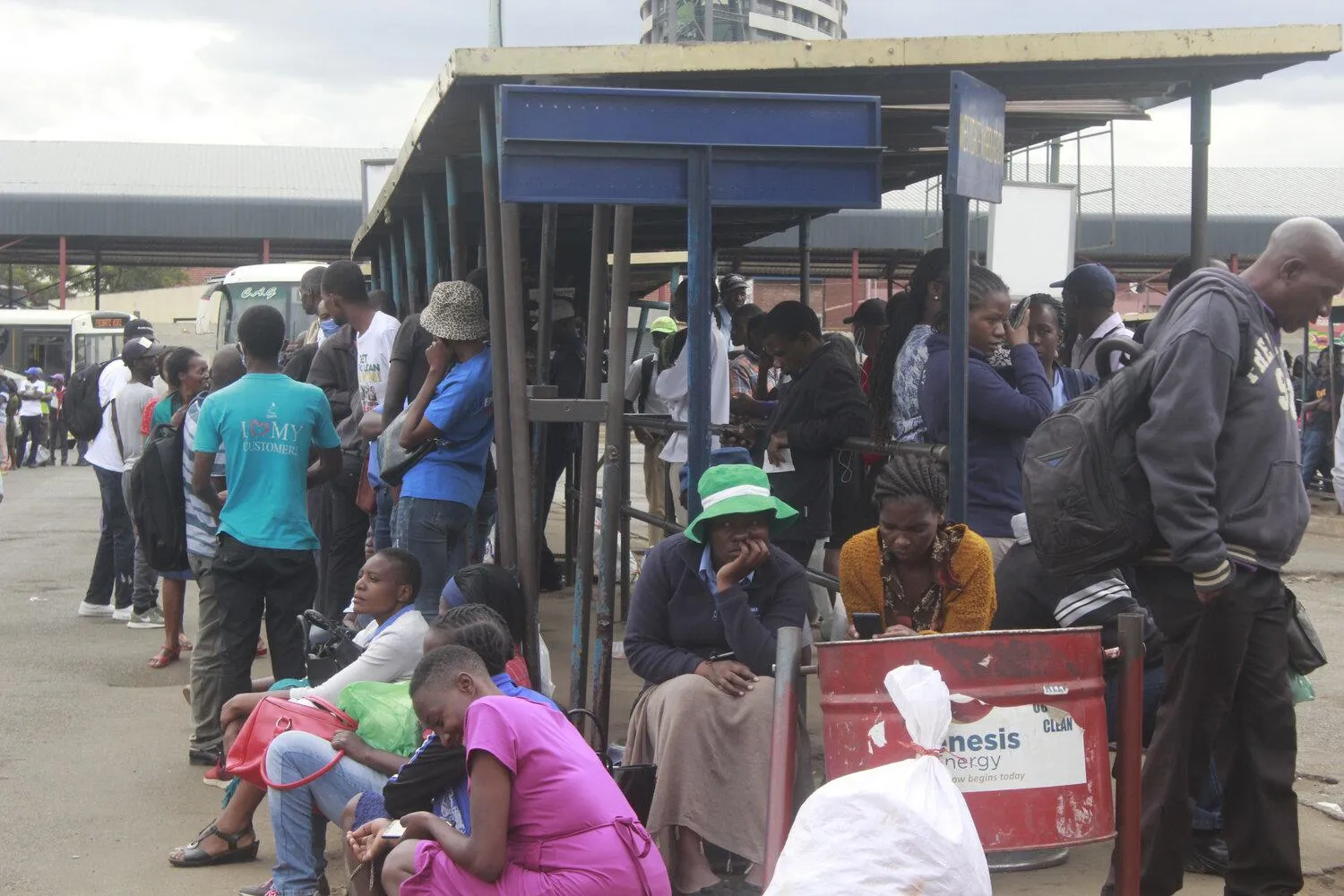 A crowded bus stop