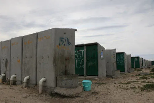 Rows of concrete toilet blocks in Cape Town