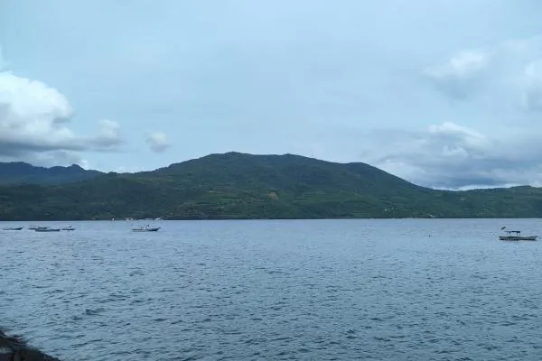 Landscape of ocean and mountains in Larantuka