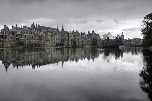 A view of the Dutch parliament buildings from the river