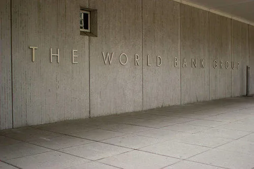 A wall with large letters spelling out "The World Bank Group"