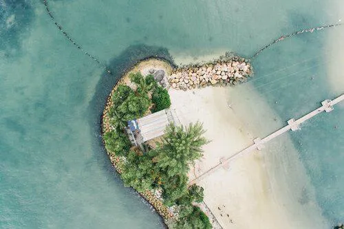 An overhead shot of an island