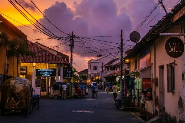 Street of shops in Sri Lanka in the evening