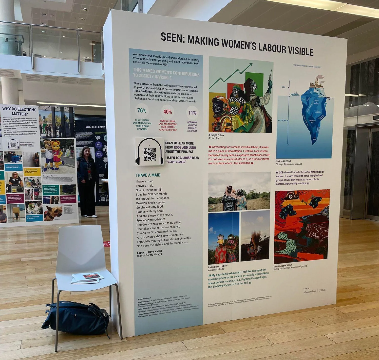 Image of Roos' LSE Festival exhibition display 'SEEN: Making Women's Labour Visible'