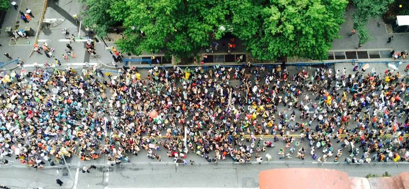 Aerial view of a protest
