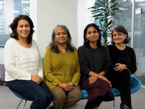 Group photo of Varnica Arora, Naila Kabeer, Vinitika Lal, and Nivedita Narain