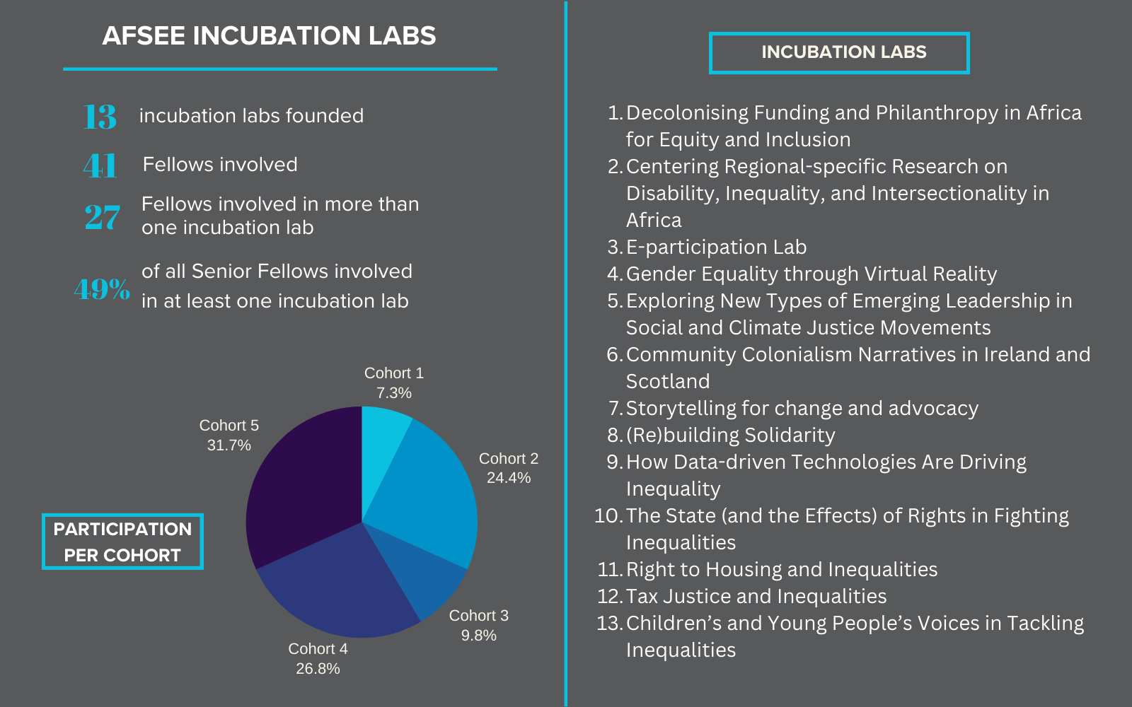 Infographic showcasing facts about the 13 incubation labs 