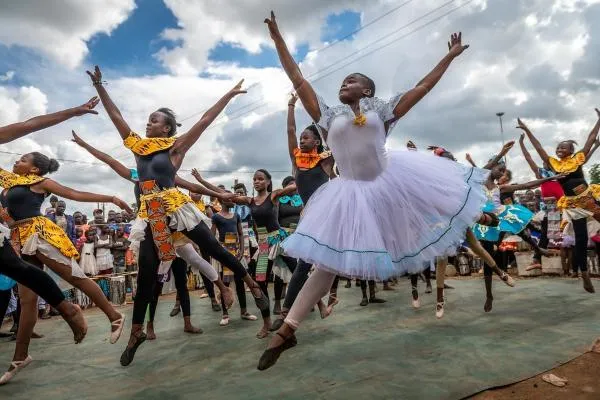 Group of girls dancing ballet on the street